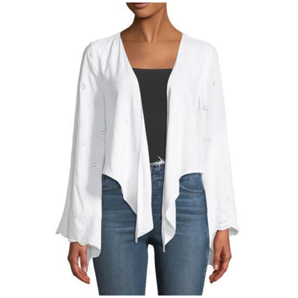 Flare-Sleeve Tie Front Eyelet Cardigan Sz S or L - Picture 3 of 3